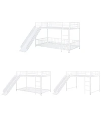 Simplie Fun Twin over Twin Size Metal Bunk Bed with Slide and Guardrails, Black