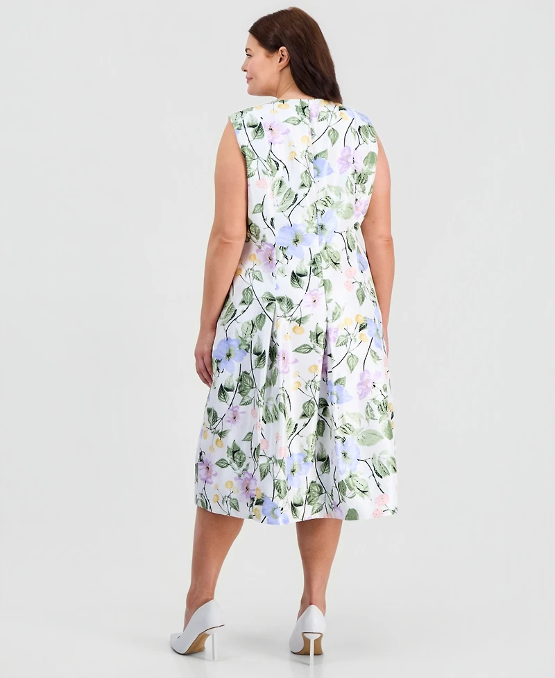 Kasper Plus Floral-Print Box-Pleat Midi Dress