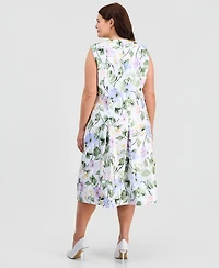 Kasper Plus Floral-Print Box-Pleat Midi Dress