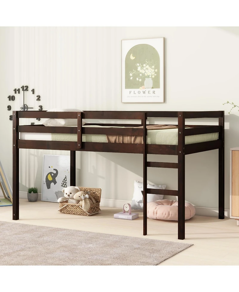 Streamdale Furniture Wooden Twin Loft Bed with Ladder and Strengthened Slats