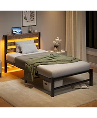 Streamdale Furniture Streamdale Twin Bed Frame with Headboard, Usb Charging, Led