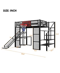 Streamdale Furniture Metal Loft Bed with Desk, Wardrobe, Slide & Stairs
