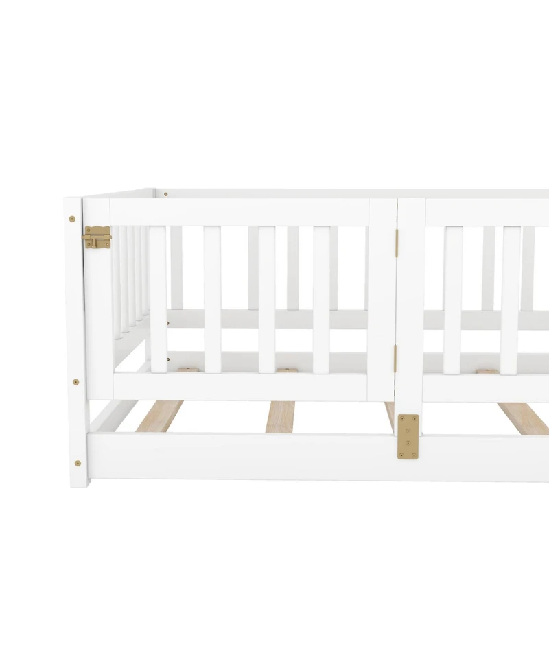 Streamdale Furniture Twin Floor Bed with Fence & Door (White