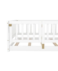 Streamdale Furniture Twin Floor Bed with Fence & Door (White