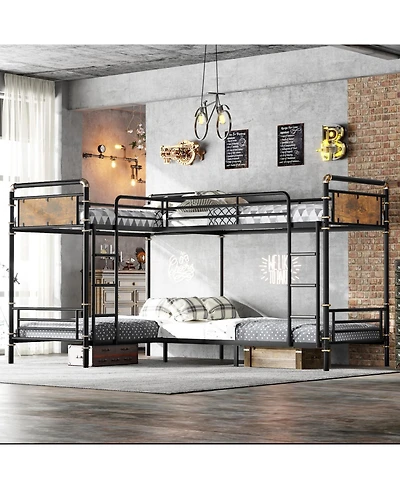 Streamdale Furniture Quad Bunk Bed, Heavy Duty Metal, Detachable Triple/Twin, Black