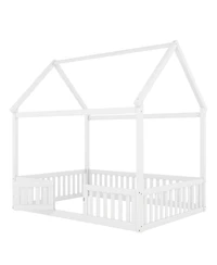 Streamdale Furniture Full Size Wood House Bed with Fence and Door