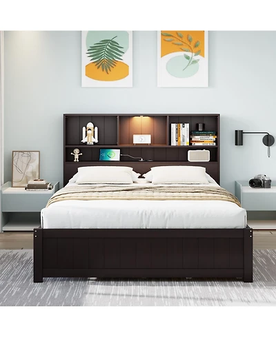 Streamdale Furniture Twin Platform Bed with Bookcase Headboard, Downlight, Charger, Drawers