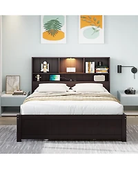Streamdale Furniture Twin Platform Bed with Bookcase Headboard, Downlight, Charger, Drawers