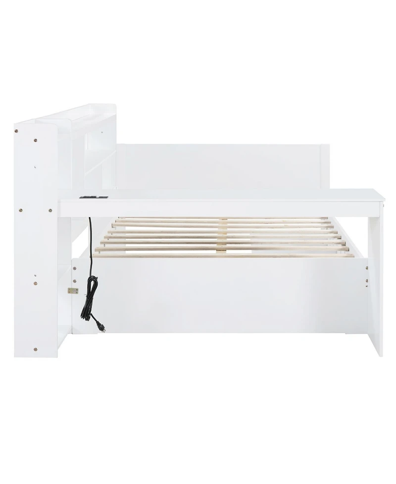 Streamdale Furniture Full Size Wooden Daybed With 3 Drawers, Usb Ports and desk