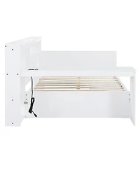 Streamdale Furniture Full Size Wooden Daybed With 3 Drawers, Usb Ports and desk