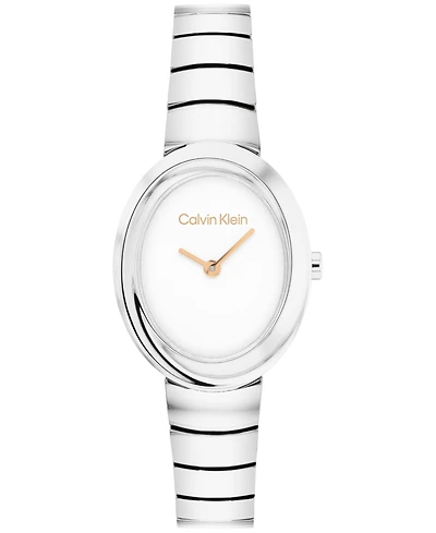 Calvin Klein Women's Twisted Bezel Silver Tone Stainless Steel Bracelet Watch, 24mm