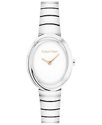 Calvin Klein Women's Twisted Bezel Silver Tone Stainless Steel Bracelet Watch, 24mm