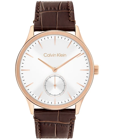 Calvin Klein Men's Tailored Dark Brown Leather Strap Watch, 42mm