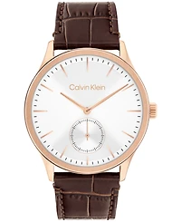 Calvin Klein Men's Tailored Dark Brown Leather Strap Watch, 42mm