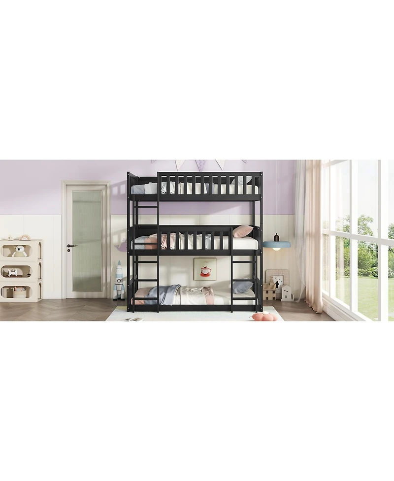 Streamdale Furniture Triple Bunk Bed, Twin over Twin over Twin, Rubber Wood