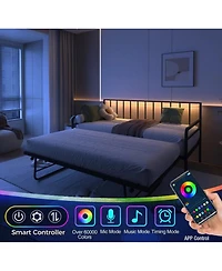 Streamdale Furniture Twin Daybed with Rgb Led Lights & Charging Station, Adjustable Frame & Trundle