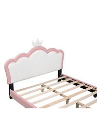 Streamdale Furniture Full Upholstered Princess Bed with Crown Headboard,Full Platform Headboard and Footboard