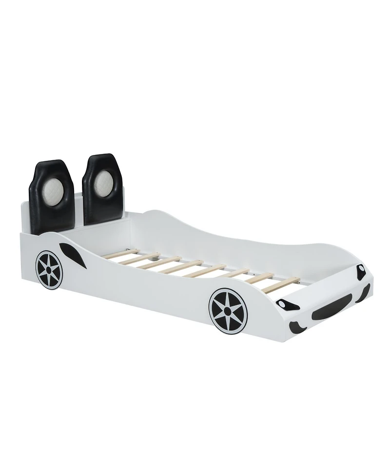 Streamdale Furniture Wood Twin Size Race Car-Shaped Platform Bed with Led and Upholstered Backrest