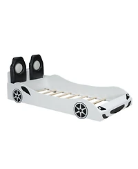 Streamdale Furniture Wood Twin Size Race Car-Shaped Platform Bed with Led and Upholstered Backrest