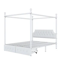 Streamdale Furniture Queen Size Metal Canopy Platform Bed with Upholstered Headboard and Two Storage Drawers