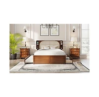 Streamdale Furniture Queen Size Rattan Headboard Bed with Two Drawers and Trundle