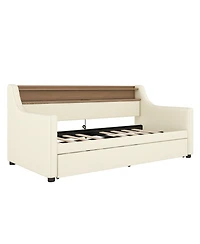 Streamdale Furniture Twin Size Daybed with Trundle, Upholstered Daybed with Charging Station and Led Lights