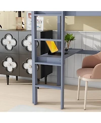 Streamdale Furniture Twin High Loft Bed, Rubber Wood Loft Bed with Safety Guardrail, built-in desk, ladder,Grey