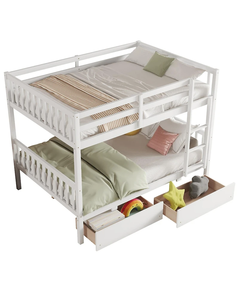 Streamdale Furniture Full Rubber Wood Bunk Bed with Two Drawers, Convertible into 2 Beds