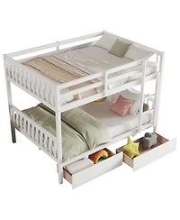 Streamdale Furniture Full Rubber Wood Bunk Bed with Two Drawers, Convertible into 2 Beds