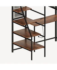 Streamdale Furniture Twin sized loft metal bed with black for bedroom and dormitory, with built-in charging station and Led lighting