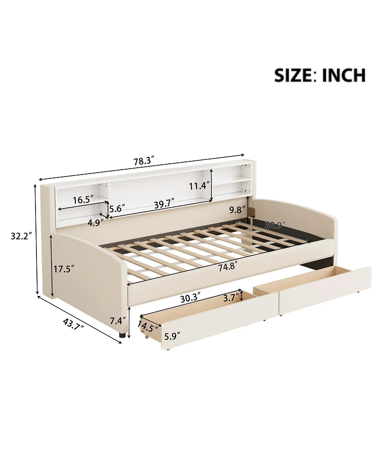Streamdale Furniture Twin Upholstered Platform Bed with Storage and Drawers