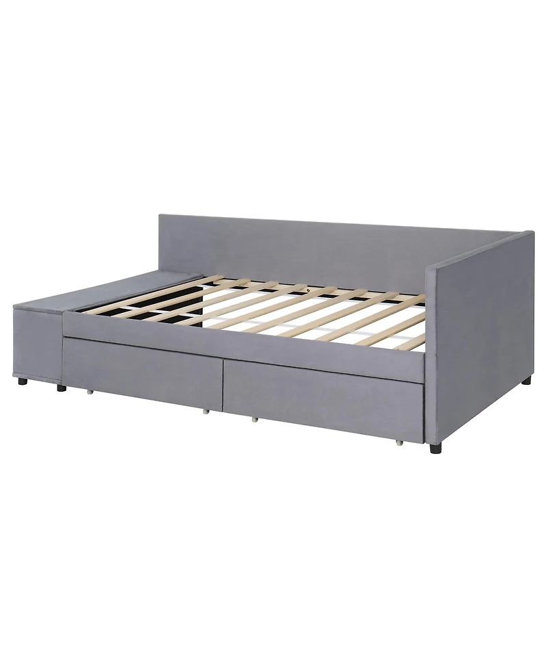 Streamdale Furniture Twin size L-Shaped Upholstered Platform Bed with Storage and Drawers