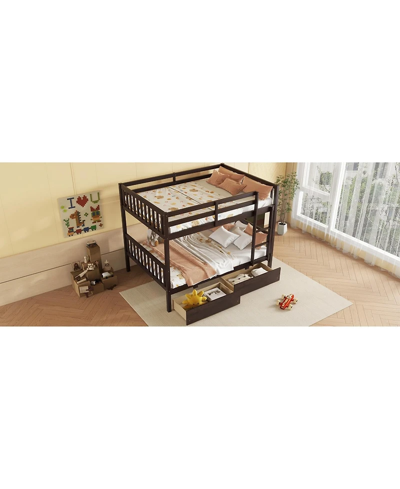 Streamdale Full-Size Bunk Bed with Drawers, Convertible to 2 Full Beds