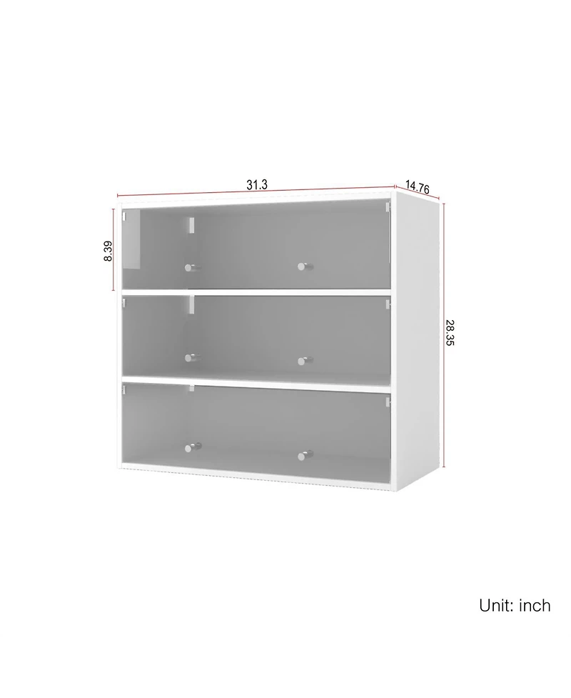 Streamdale Furniture White Glass Door Shoe Box Shoe Storage Cabinet With Rgb Led Light