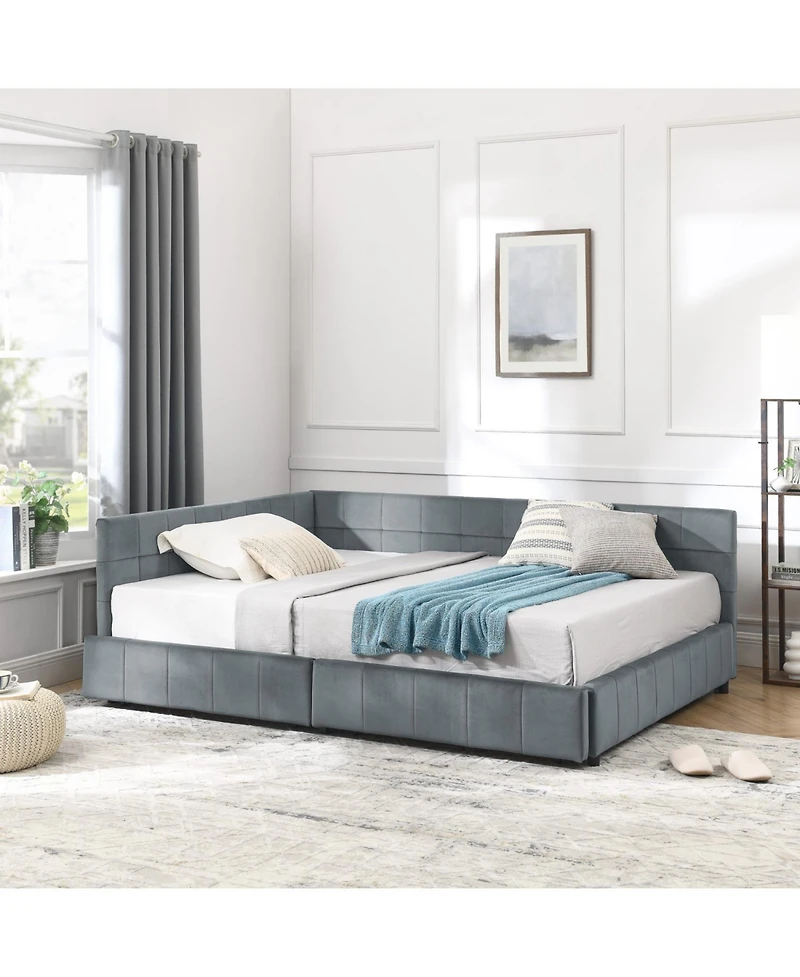 Streamdale Furniture Full Size Upholstered Bed Frame with Backrest & Armrests, Velvet Grey (80.5"L x 59"W x 29.5"H