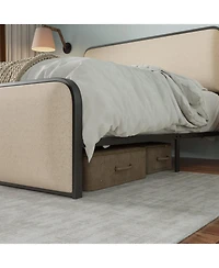 Streamdale Furniture Beige Upholstered Modern Metal Bed with Under-Bed Storage, King