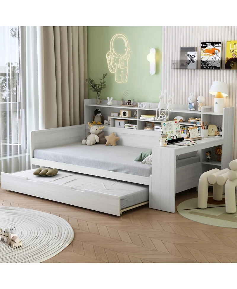 Streamdale FurnitureMultifunctional Wooden Twin Daybed with Storage, Trundle, and Desk