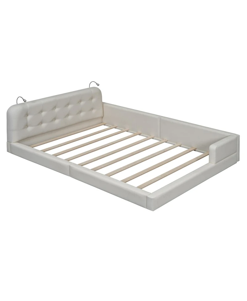 Streamdale Furniture Queen Upholstered Platform Bed with 2 Reading Lights