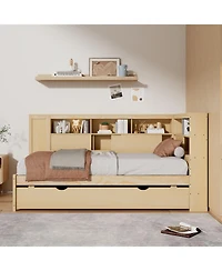 Streamdale Furniture Twin Wood Daybed with Storage Shelves, Usb and Trundle
