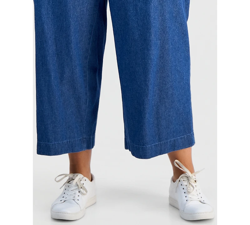 Jones New York Plus Cotton Mid-Rise Pull-On Chambray Pants