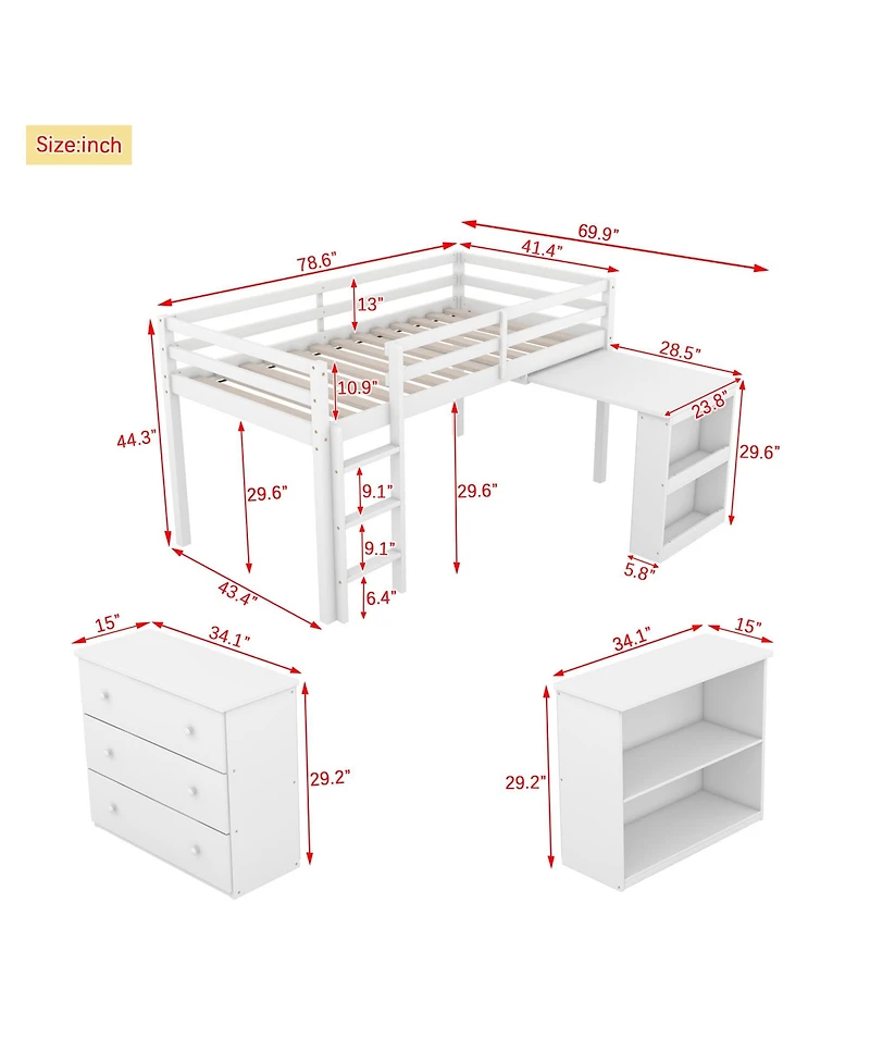 Streamdale Furniture Multifunctional Loft Bed with Storage, Desk, and Safety Features