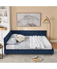 Streamdale Furniture Queen Bed Frame with Tufted Backrest, Armrests, and Velvet Upholstery