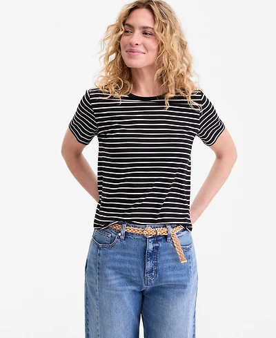 On 34th Women's Striped Curved-Hem T-Shirt, Macy's Exclusive