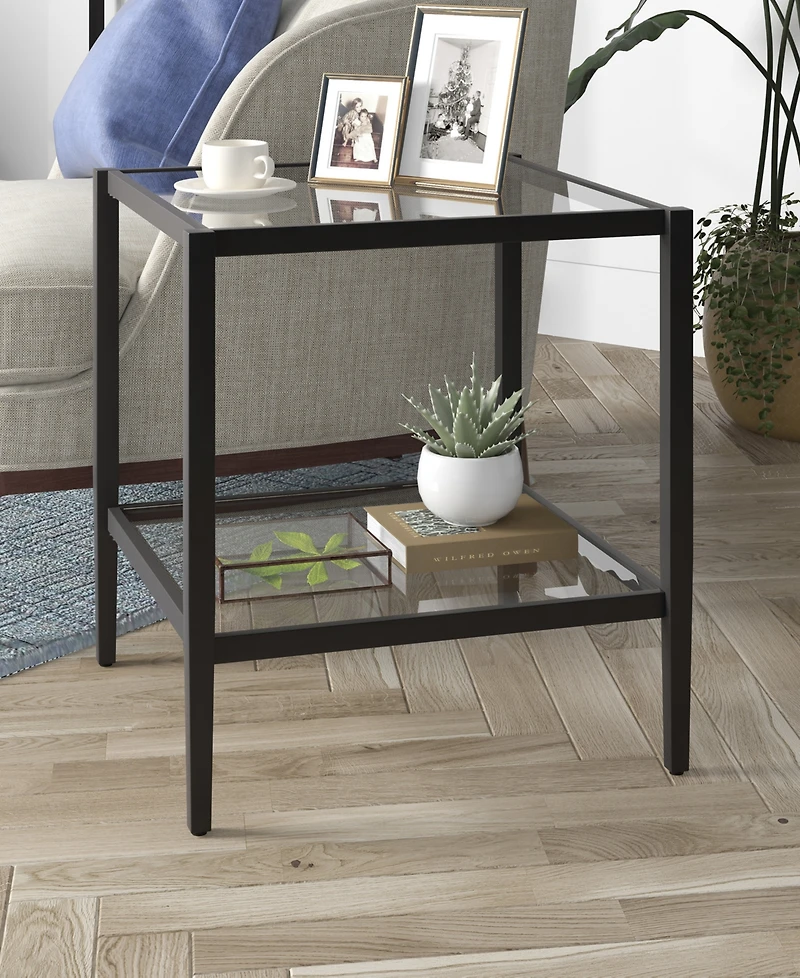 Hudson & Canal Hera 20" Wide Square Side Table with Glass Shelf