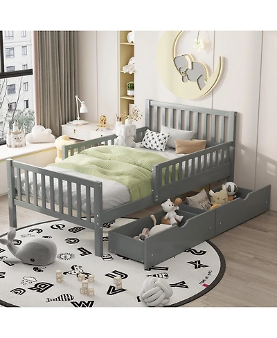 Streamdale Twin Wood Platform Bed with Guardrails and Storage