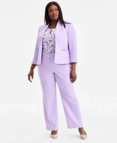 Kasper Plus Size 3 4 Sleeve Seamed Crepe Open Front Jacket Keyhole Neck Sleeveless Top Stretch Crepe Fly Front Trousers