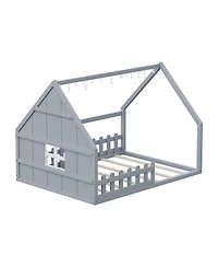 Streamdale Furniture Full Wood House Bed with Window and Fence.