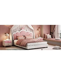 Streamdale Furniture Full Upholstered Princess Bed with Crown Headboard,Full Platform Headboard and Footboard