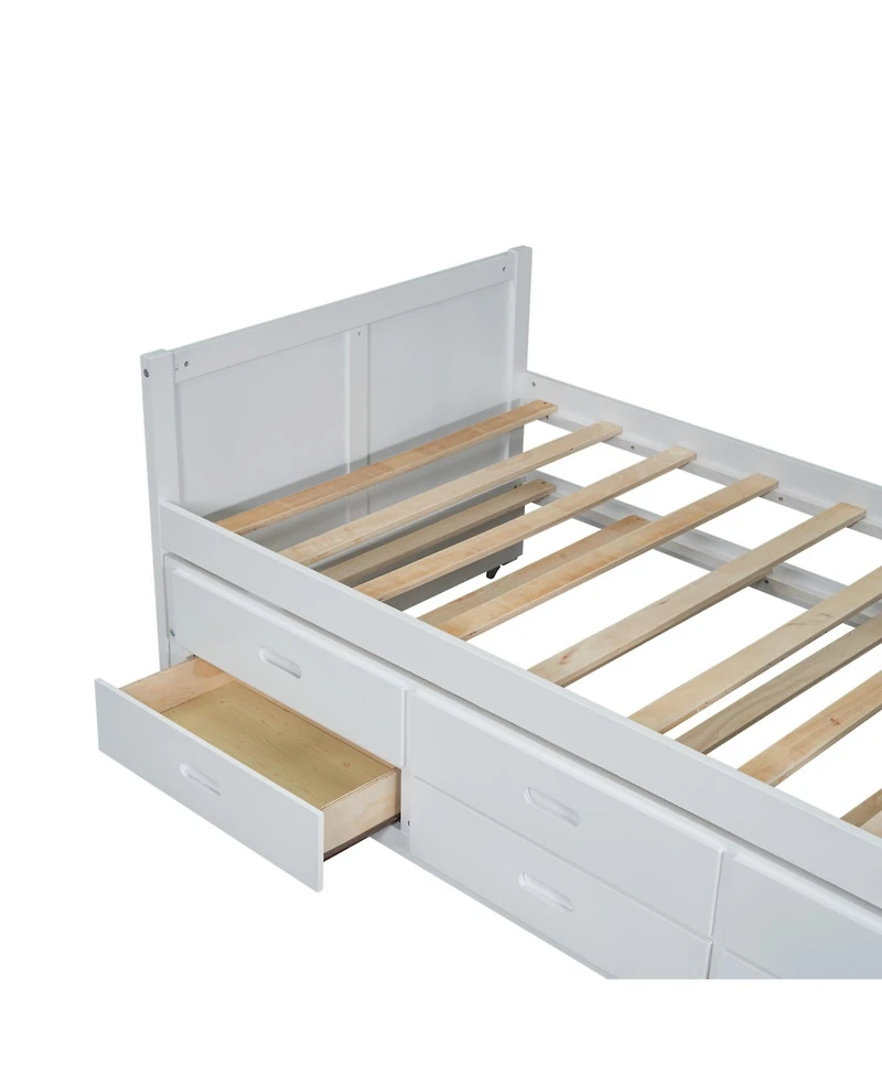 Streamdale Furniture Twin Platform Bed with Desk, Trundle, Shelf, and Drawers