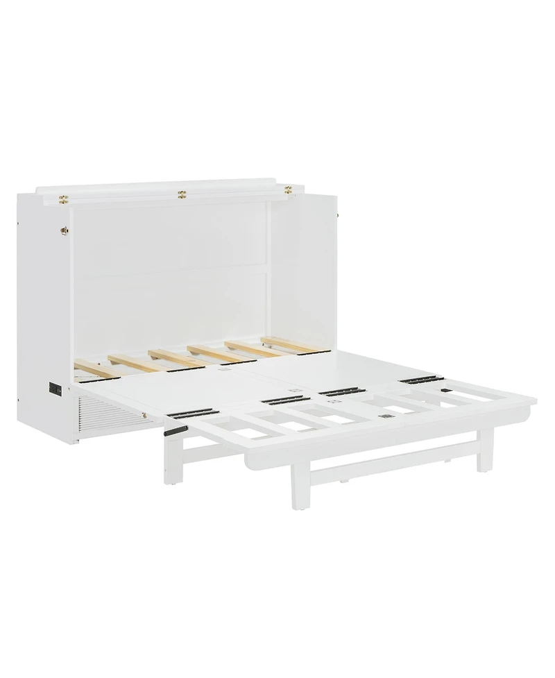 Streamdale Furniture Full Size Murphy Bed with Large Drawer,Usb Ports and Outlets,White